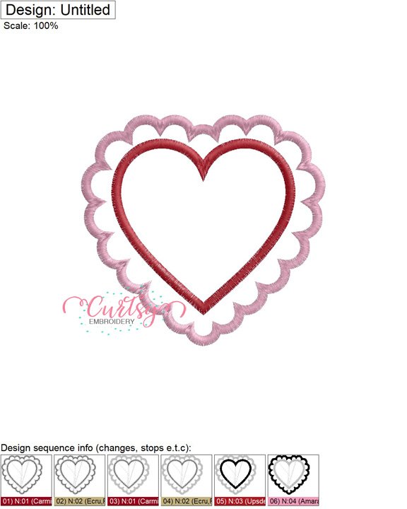 Heart Scallop Applique Satin Stitch Map