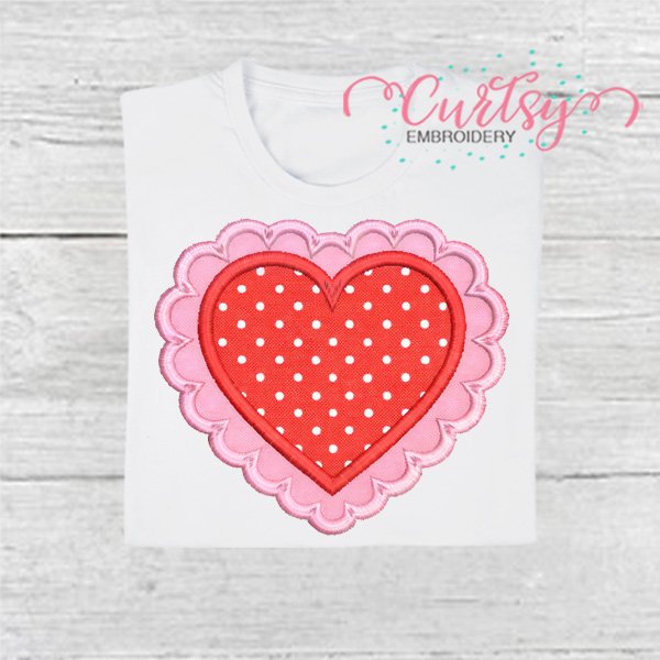 Heart Scalloped Satin Applique Embroidery Design 600