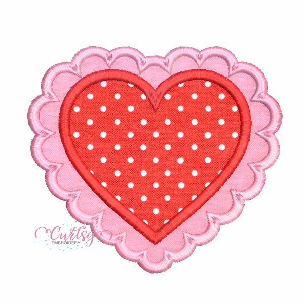 Heart Scalloped Satin Applique Embroidery Design