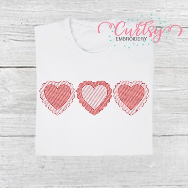 Heart Scalloped Trio Quick Stitch Embroidery Design 600