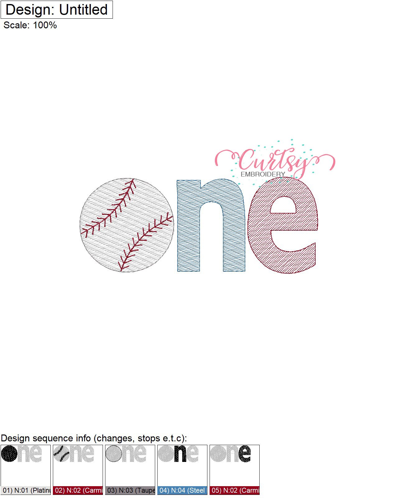 ONE Baseball Quick Stitch Embriodery Stitch Map