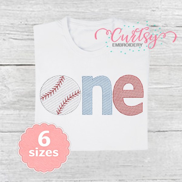 One Baseball Quick Stitch Embroidery Design 600
