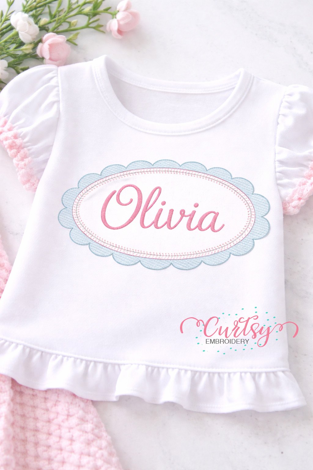 Quick Stitch Scalloped Oval Frame Embroidery Design Logo 1 Quick Stitch Scalloped Oval Frame Embroidery Design Logo 1