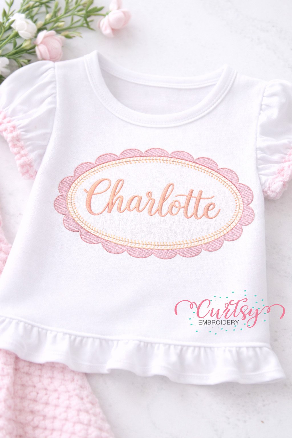 Quick Stitch Scalloped Oval Frame Embroidery Design Logo 2 Quick Stitch Scalloped Oval Frame Embroidery Design Logo 2