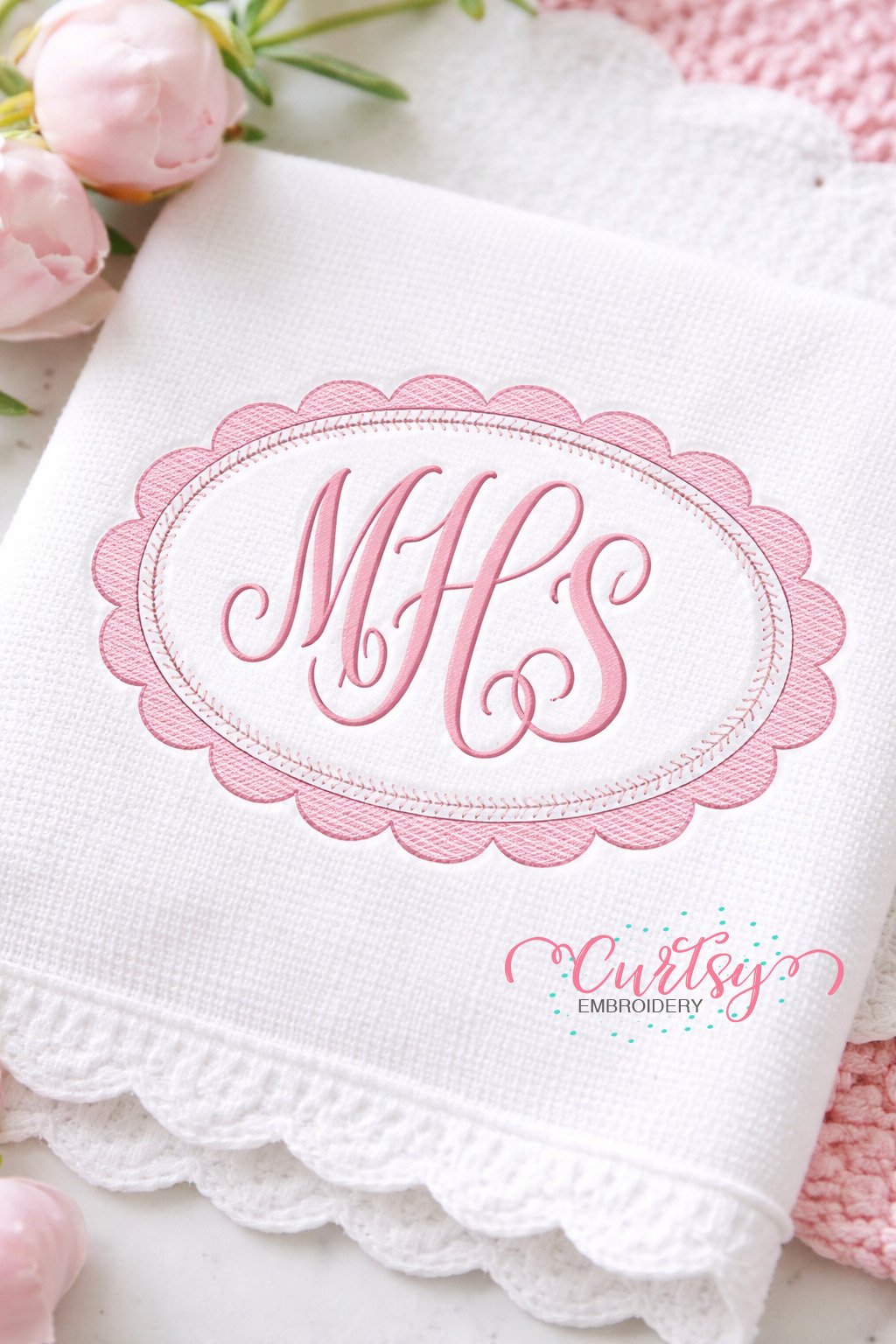 Quick Stitch Scalloped Oval Frame Embroidery Design Logo 3 Quick Stitch Scalloped Oval Frame Embroidery Design Logo 3