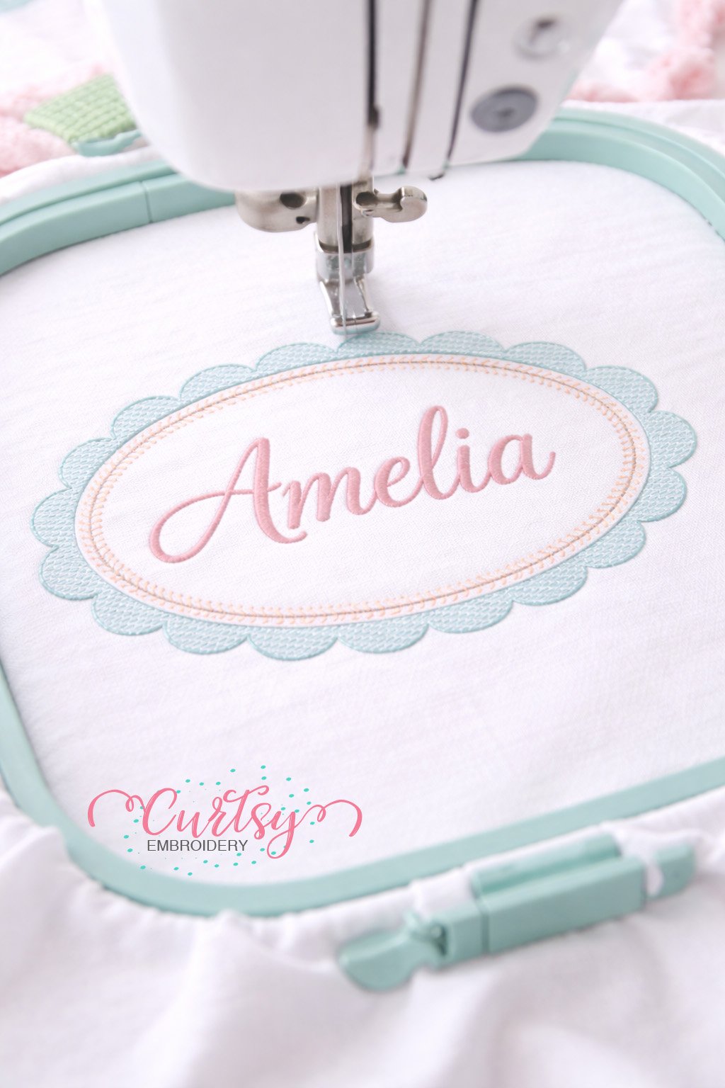 Quick Stitch Scalloped Oval Frame Embroidery Design Logo 4 Quick Stitch Scalloped Oval Frame Embroidery Design Logo 4
