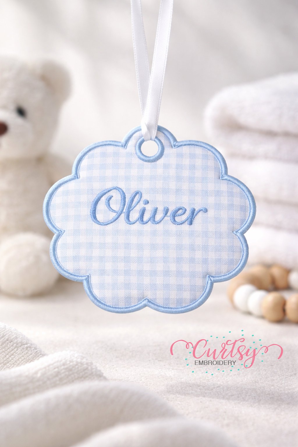 Scallop Circle Tag Applique Design Logo 5