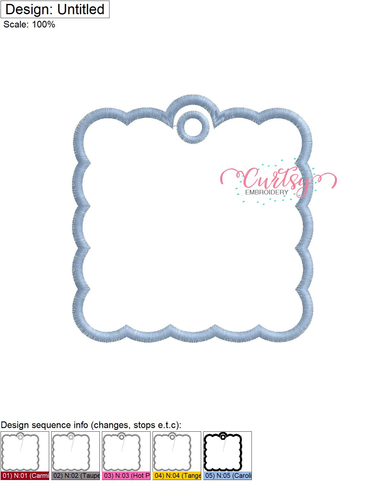 Square Scalloped Tag Applique Embroidery Design Stitch Map