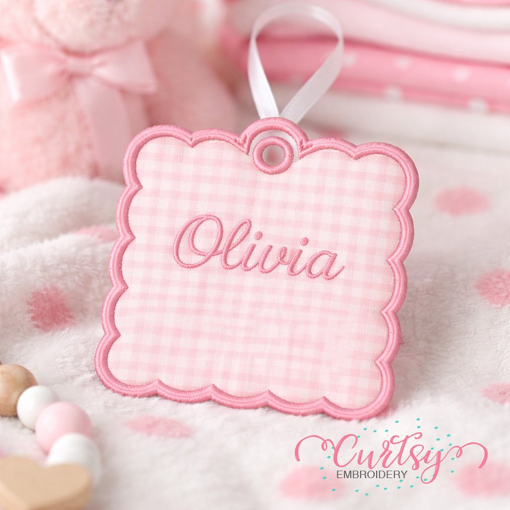 Square Scalloped Tag Applique Embroidery Design logo 1