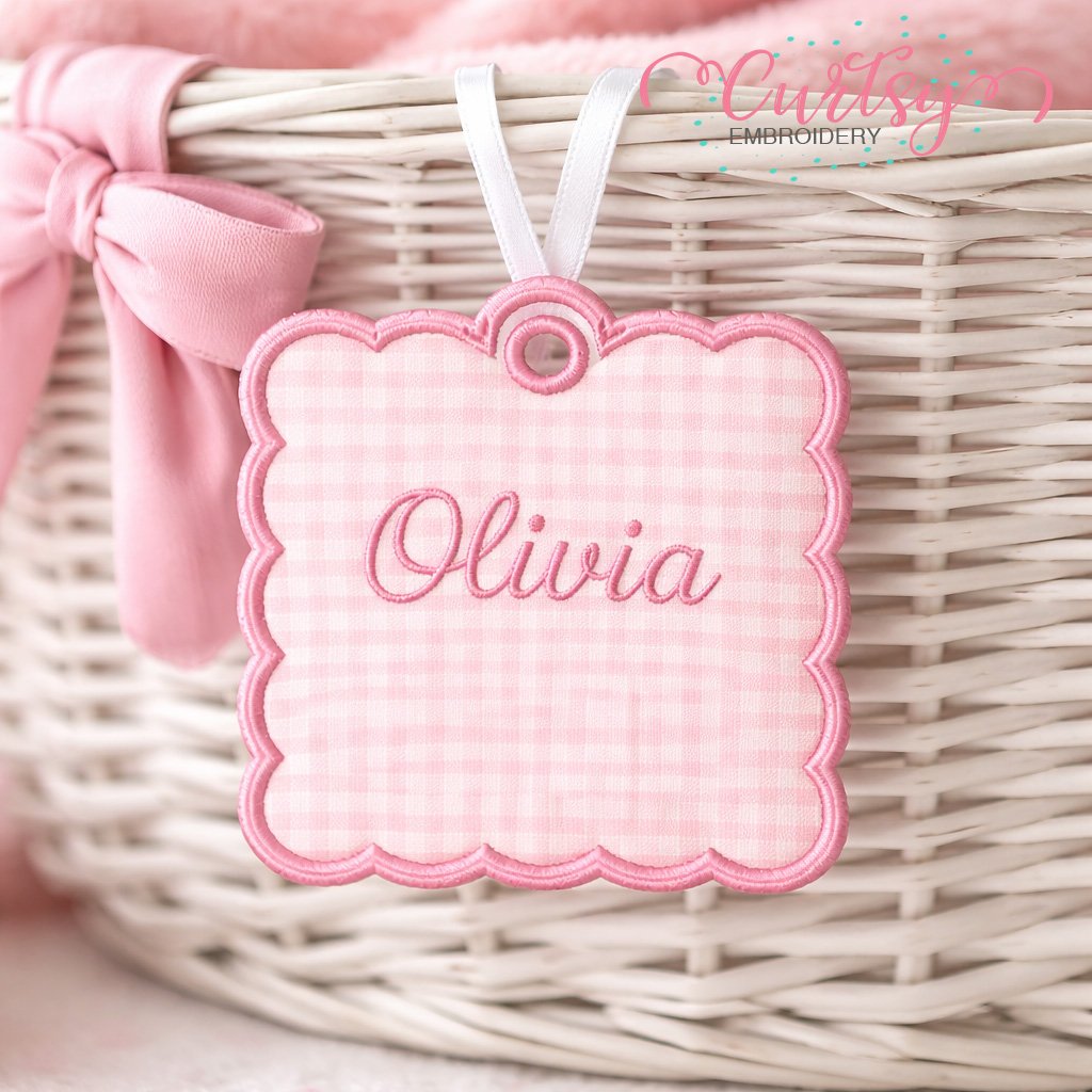 Square Scalloped Tag Applique Embroidery Design logo 2