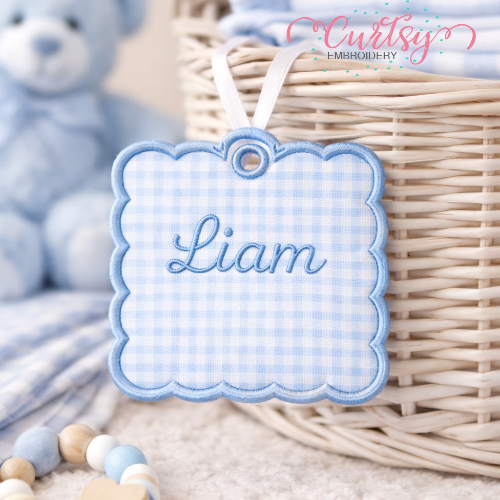 Square Scalloped Tag Applique Embroidery Design logo 3