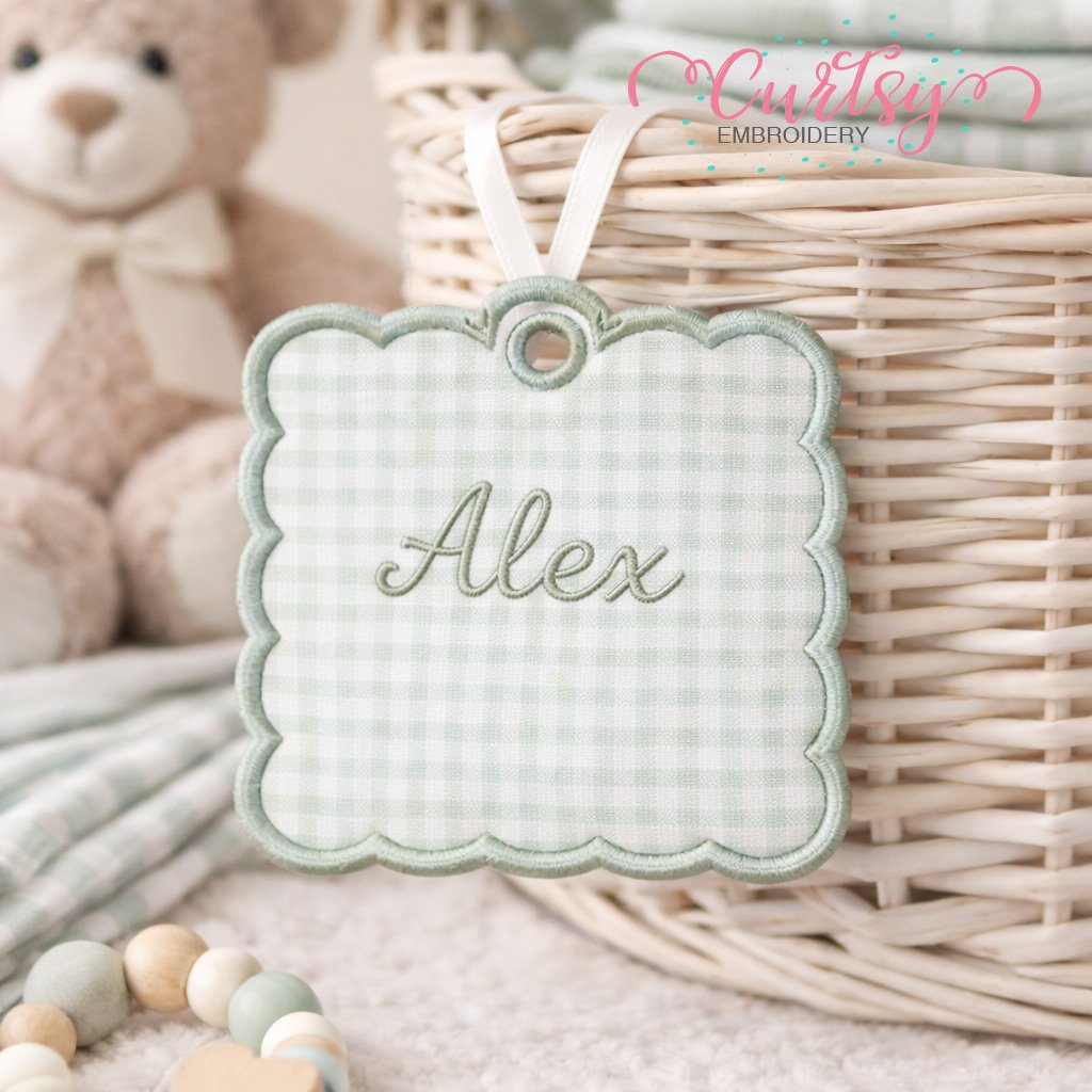 Square Scalloped Tag Applique Embroidery Design logo 4