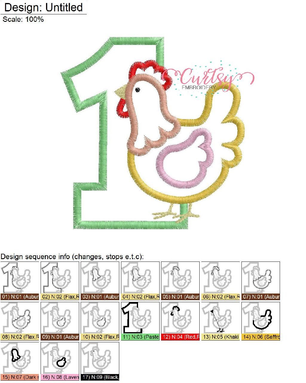 1 Chicken Applique Stitch Map