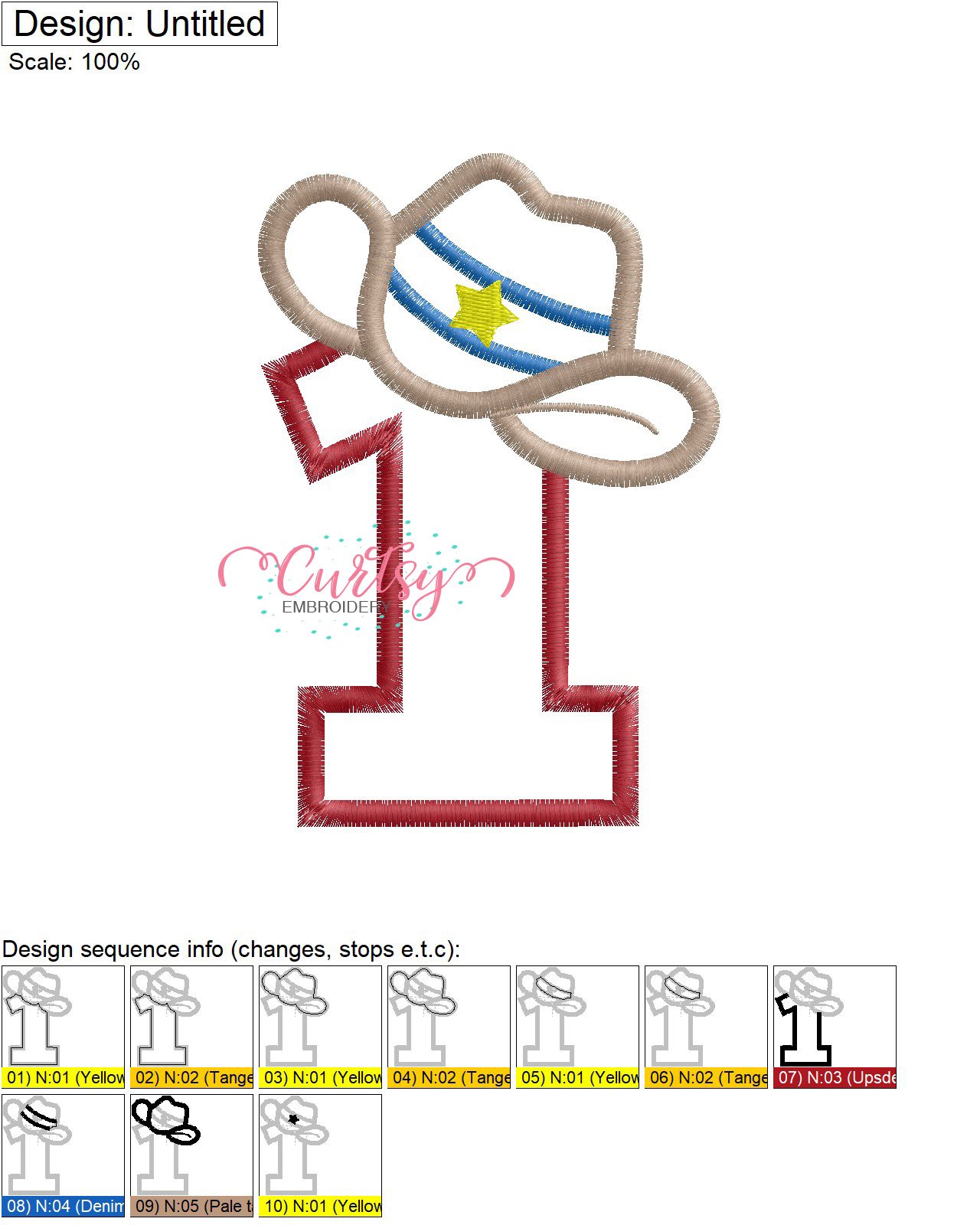 1 Cowboy Hat Applique Stitch Map