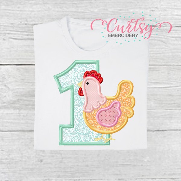 1st Birthday Chicken Applique Picture 600