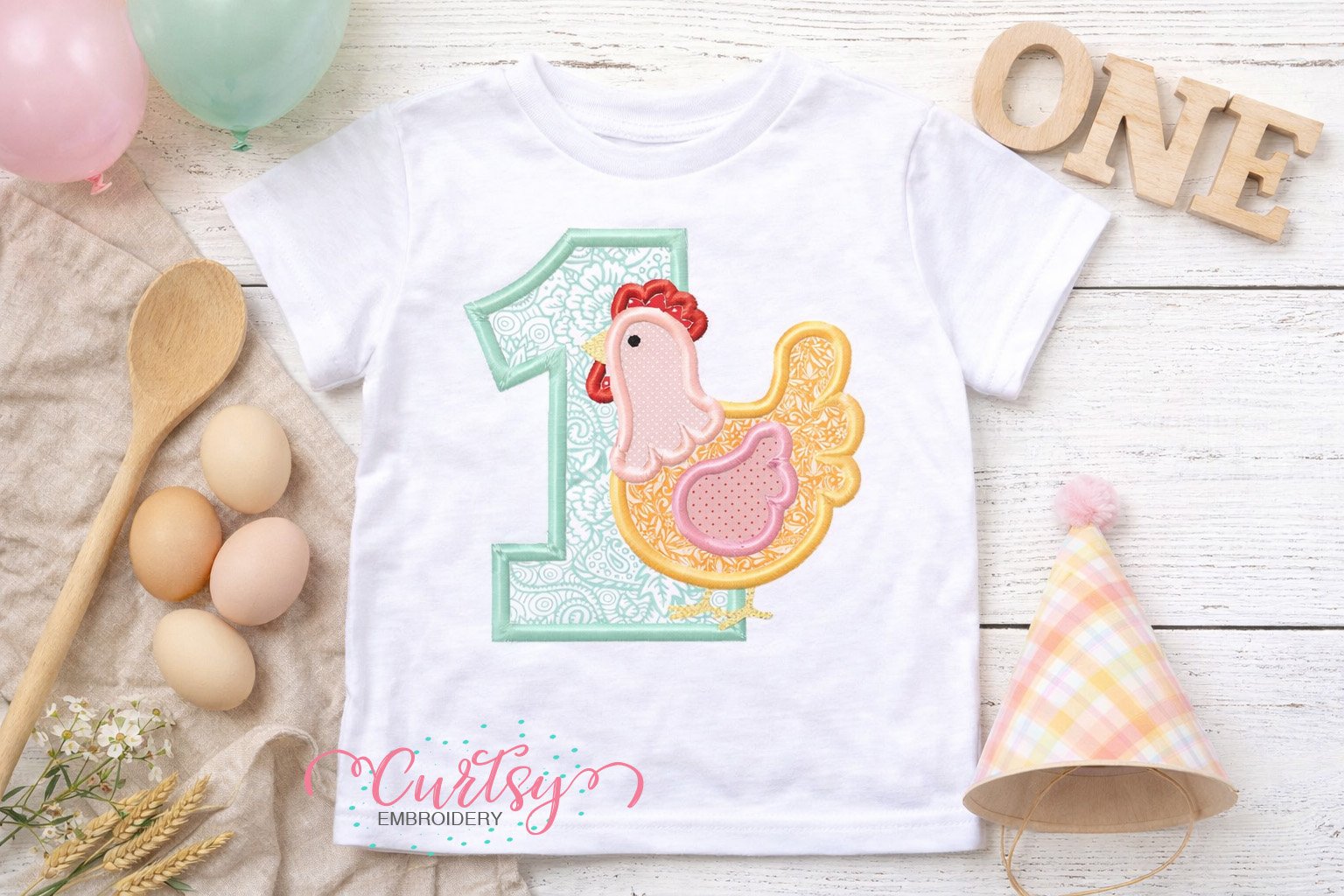 1st Birthday Chicken Applique Picture logo 1