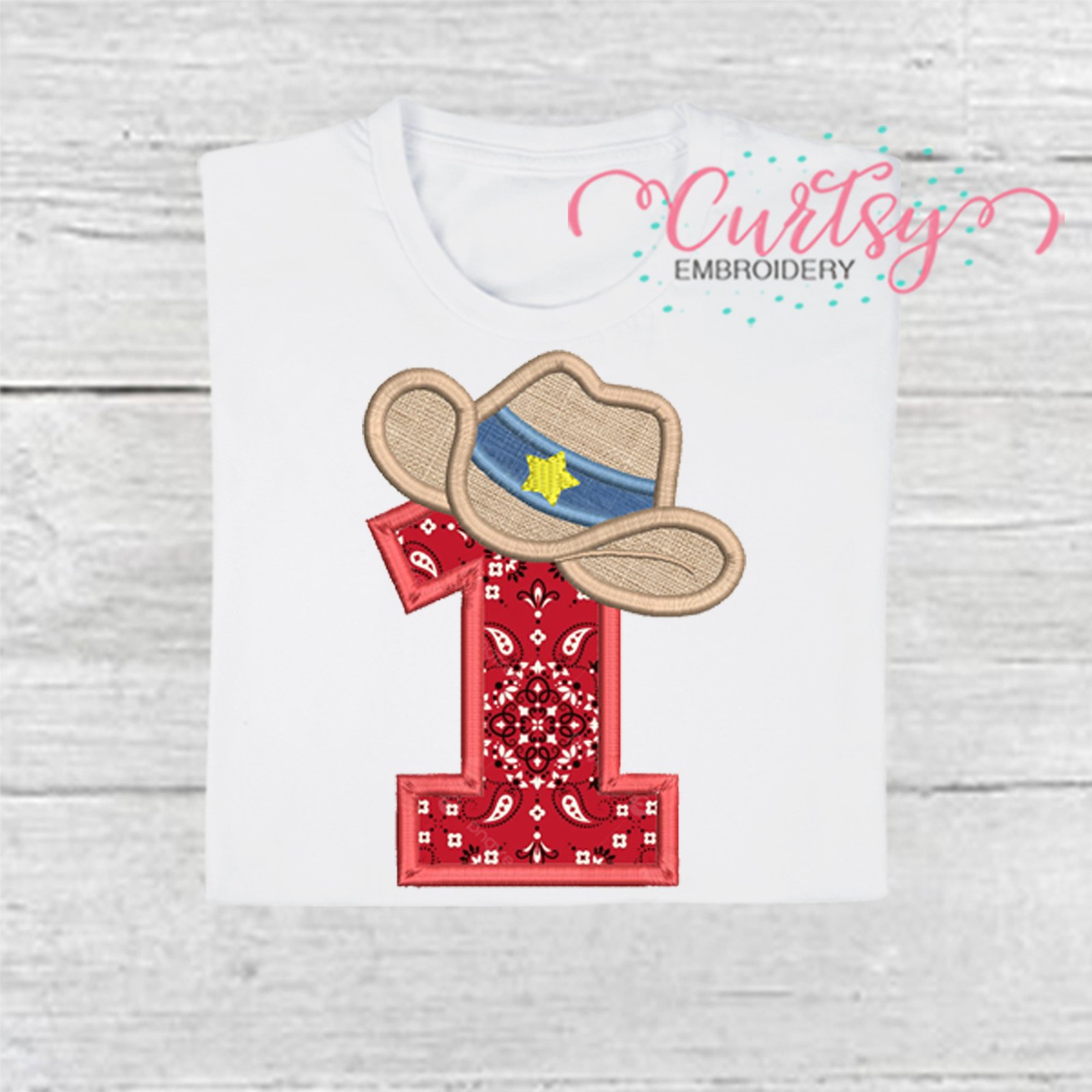 1st Birthday Cowboy Hat Applique Design 2000