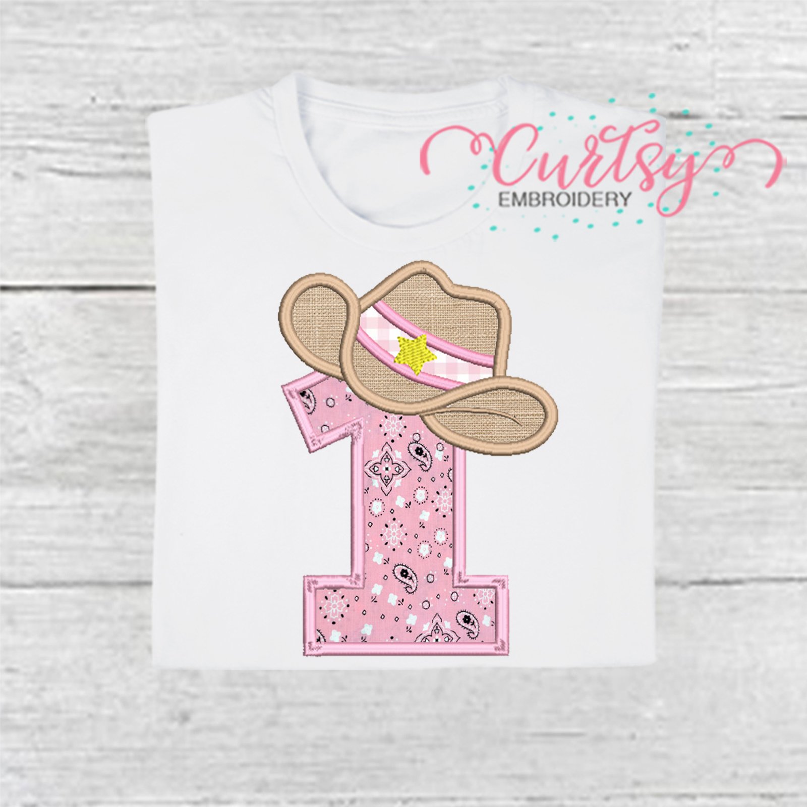 1st Birthday Cowgirl Hat Applique Embroidery Design 2000