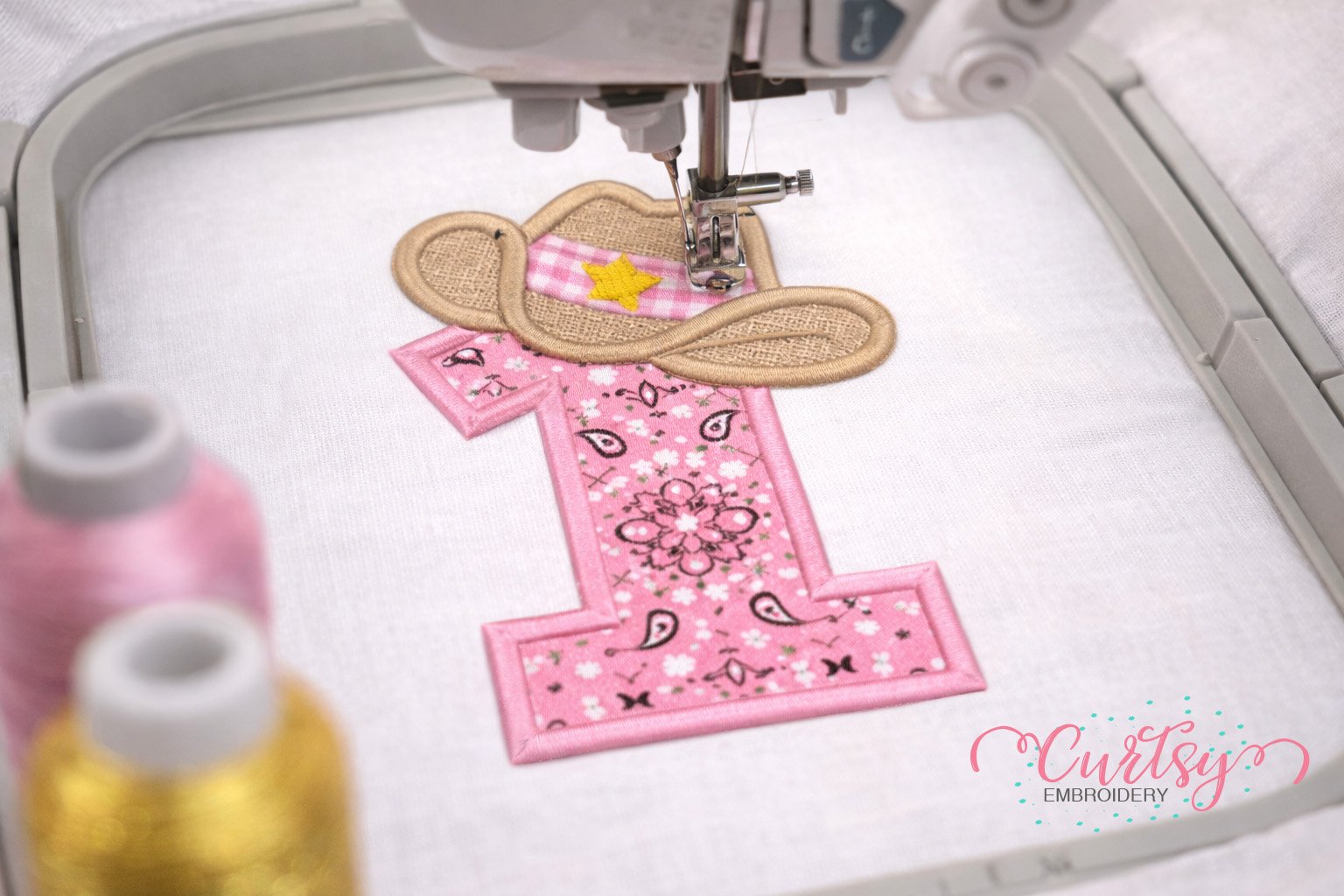 1st Birthday Cowgirl Hat Embroidery Design Logo 1