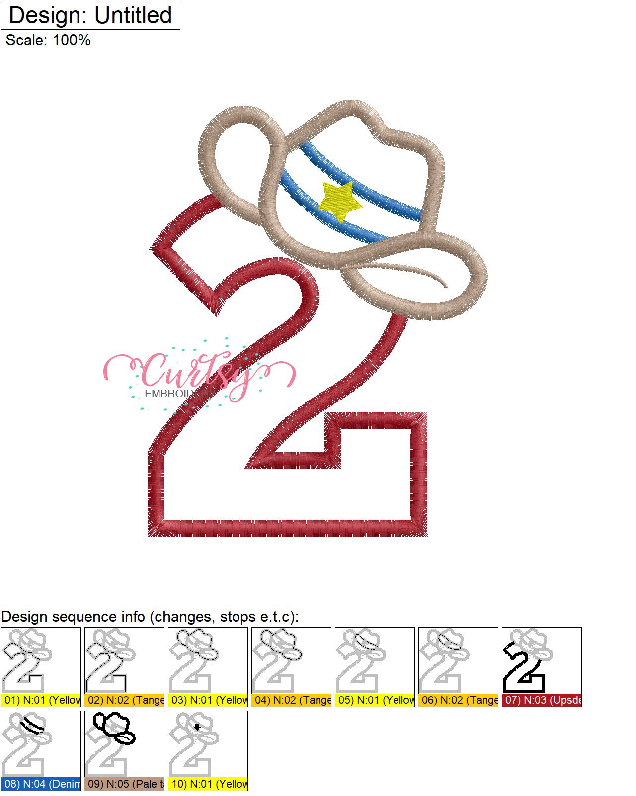 2 Cowboy Hat Applique Stitch Map