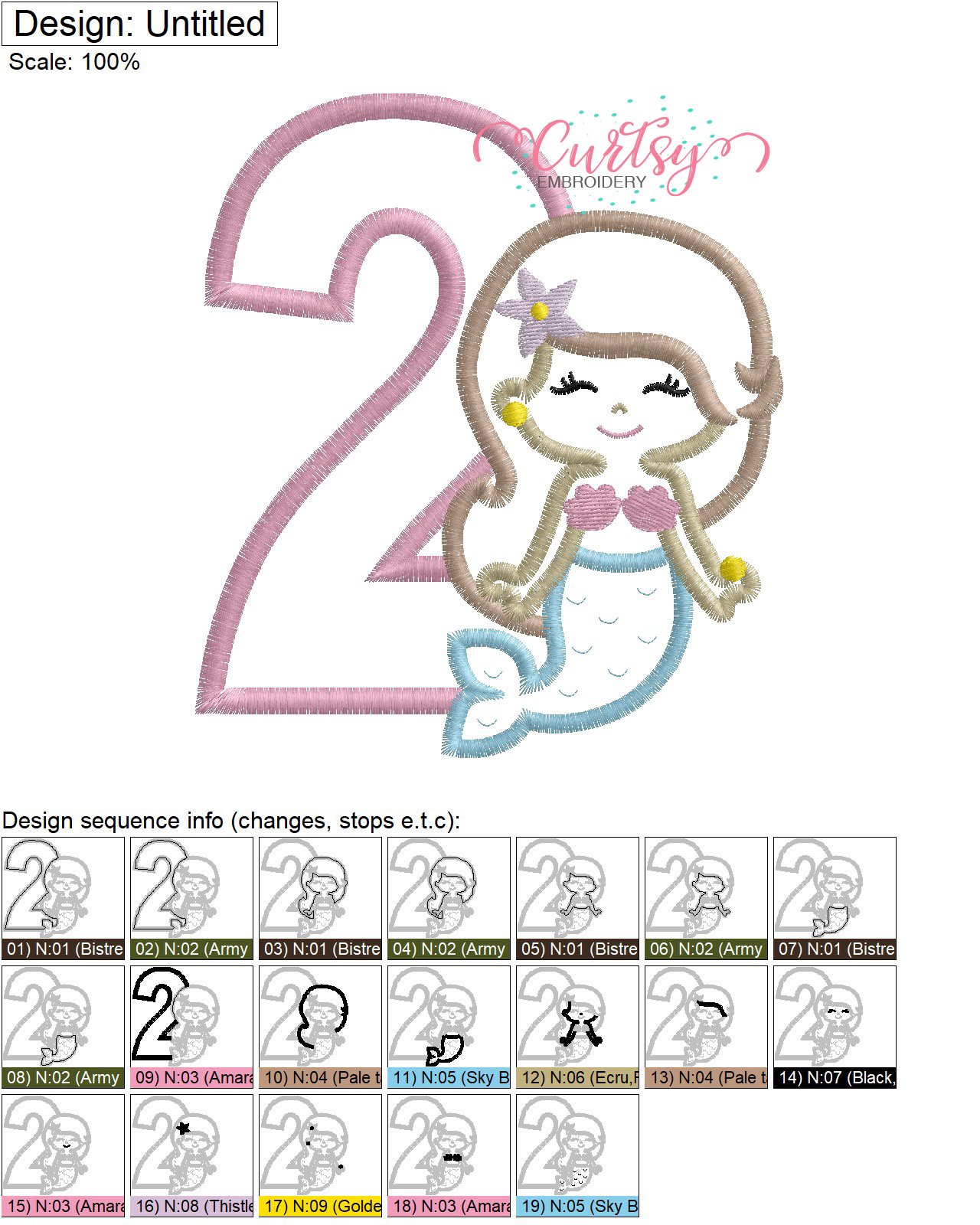 2 Mermaid Applique Stitch Map