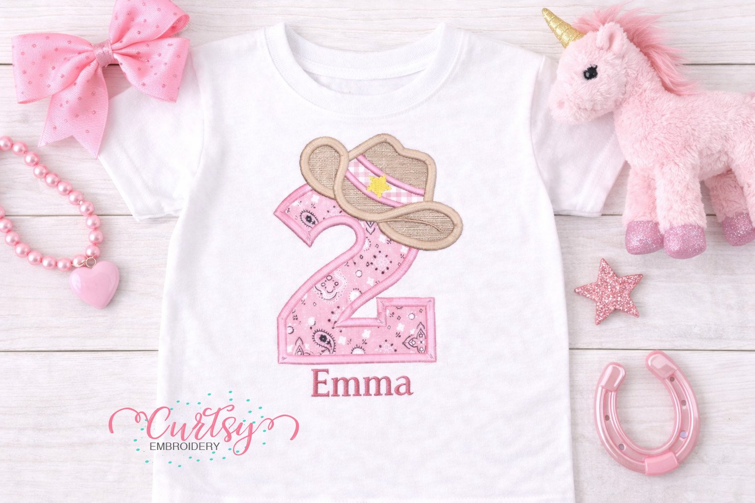 2nd Birthday Cowboy Hat Applique Embroidery Design Logo 1