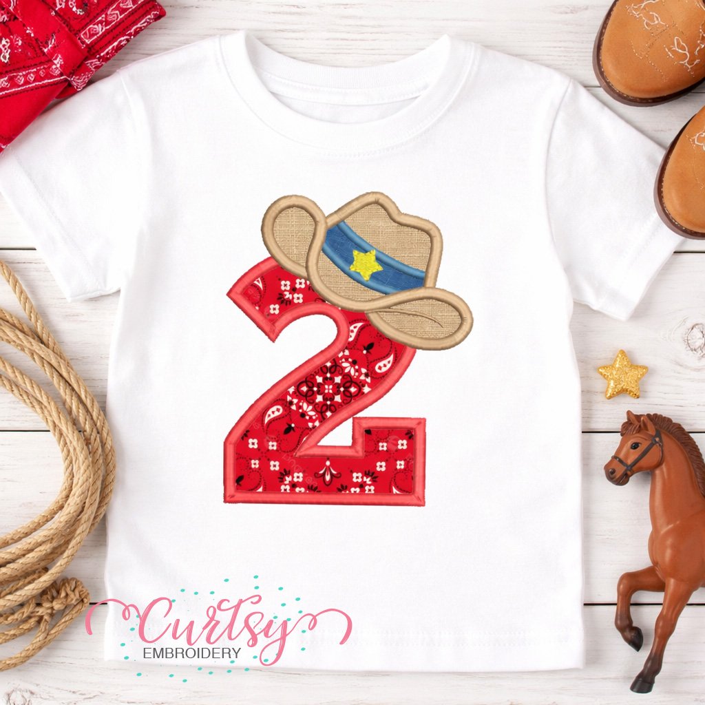 2nd Birthday Cowboy Hat Applique Embroidery Design Logo 1