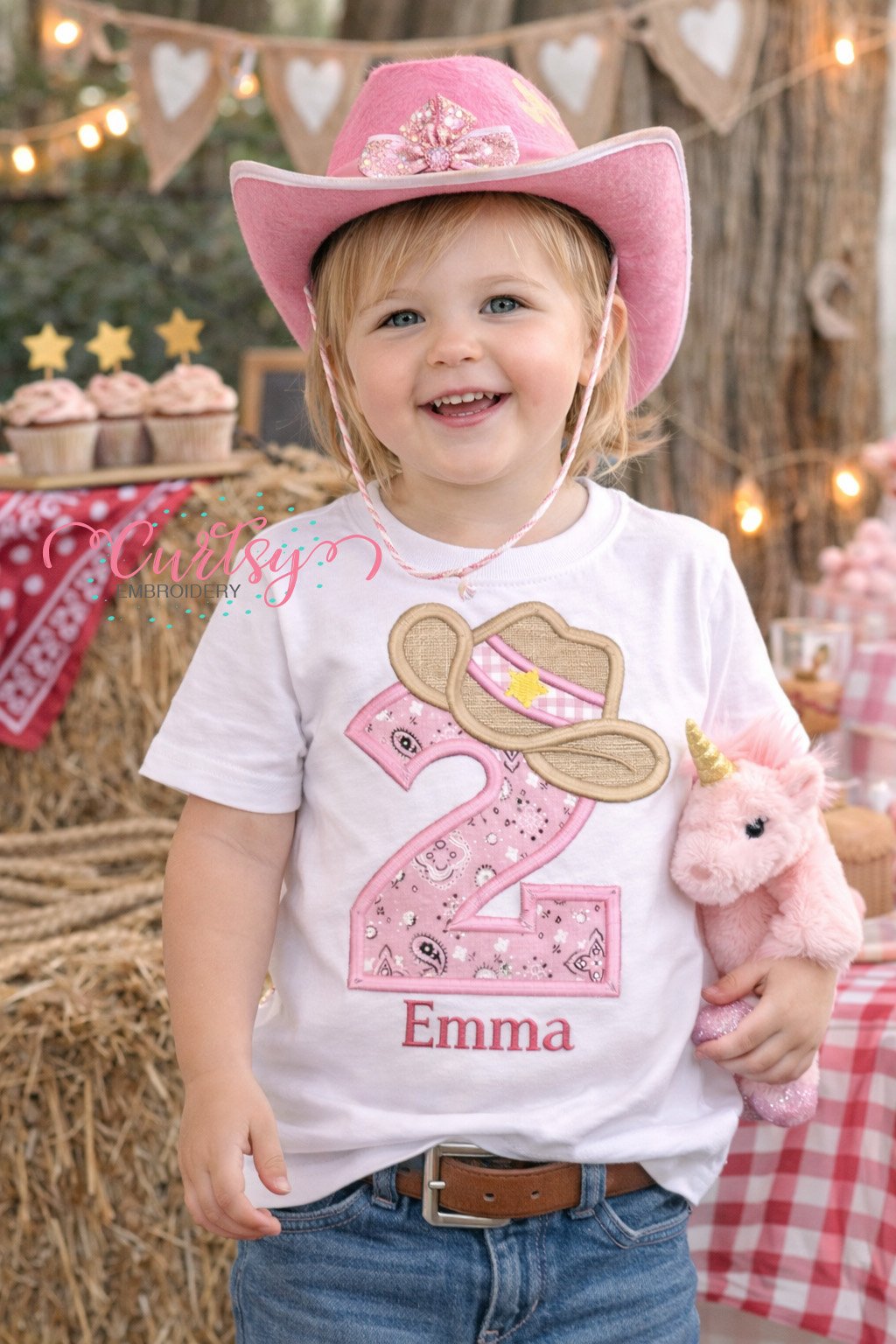 2nd Birthday Cowboy Hat Applique Embroidery Design Logo 2