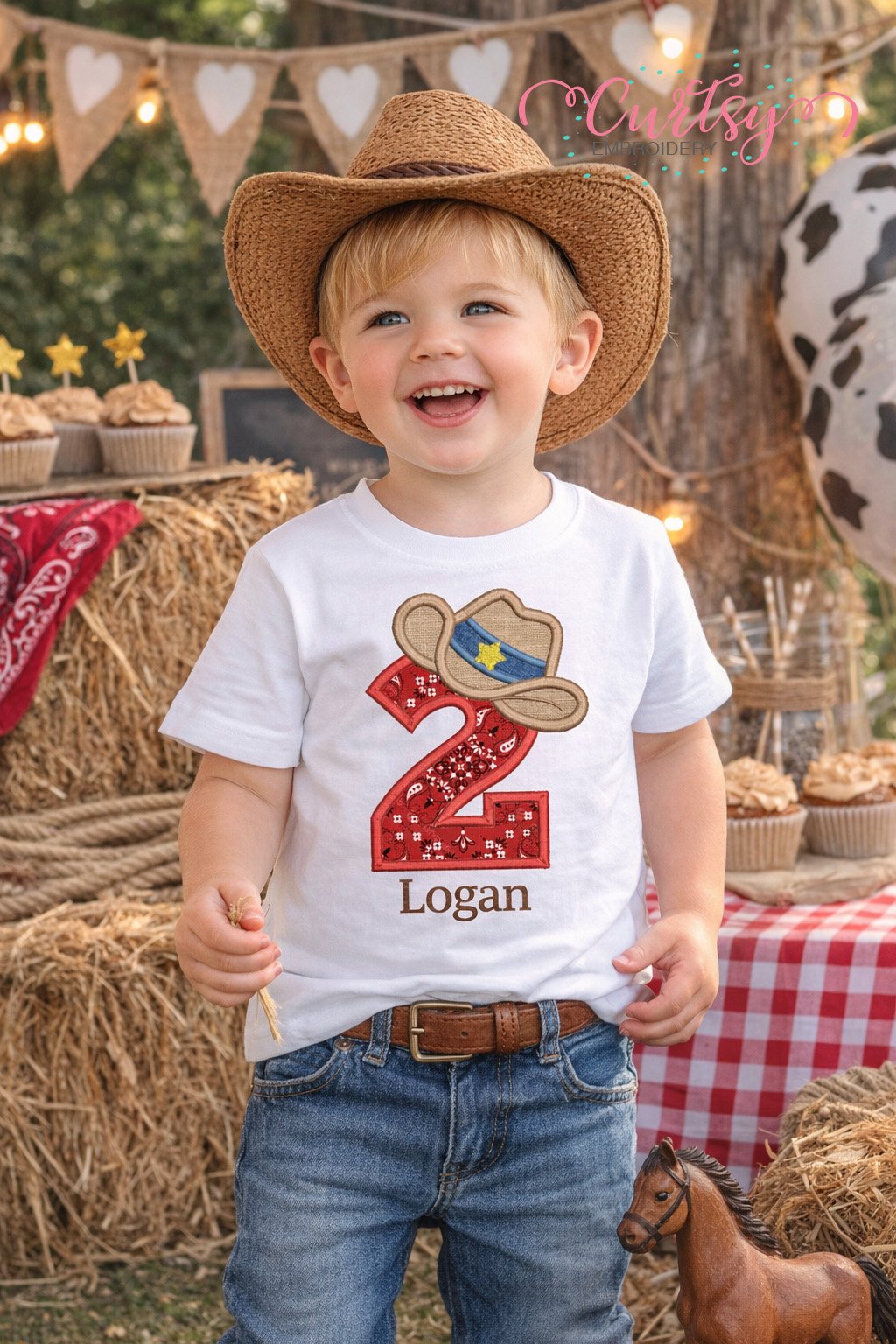 2nd Birthday Cowboy Hat Applique Embroidery Design Logo 2