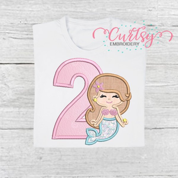 2nd Birthday Mermaid Applique Embroidery Design 600