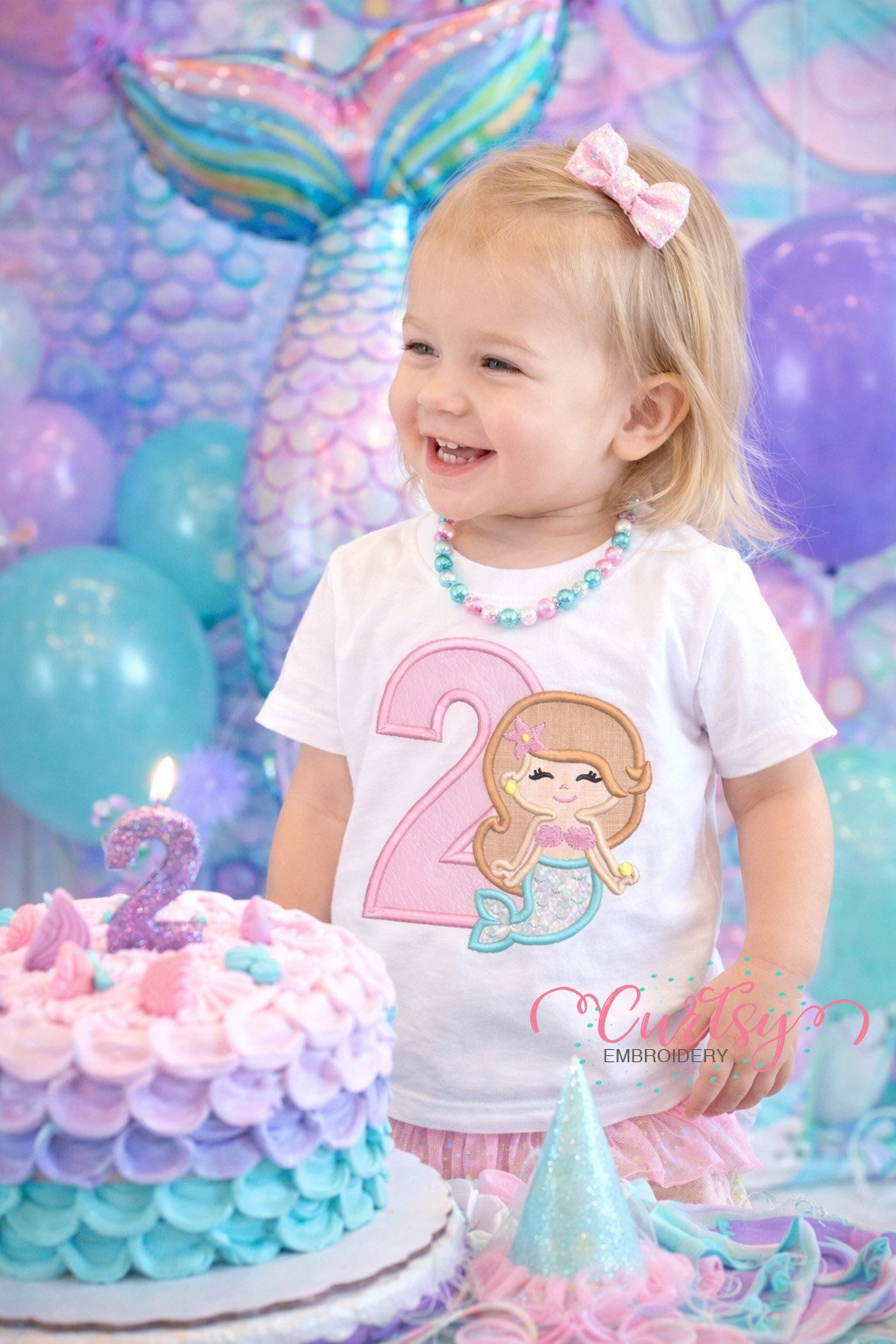 2nd Birthday Mermaid Applique Embroidery Design Logo 2
