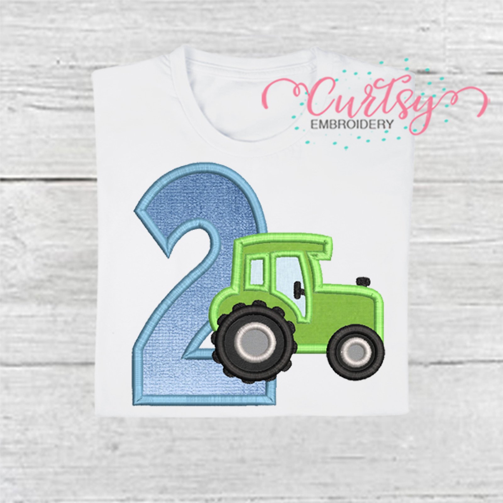 2nd Birthday Tractor Applique Embroidery Design 2000