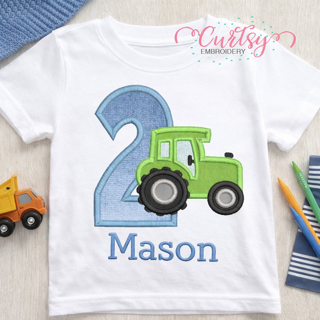 2nd Birthday Tractor Applique Embroidery Design Logo 1