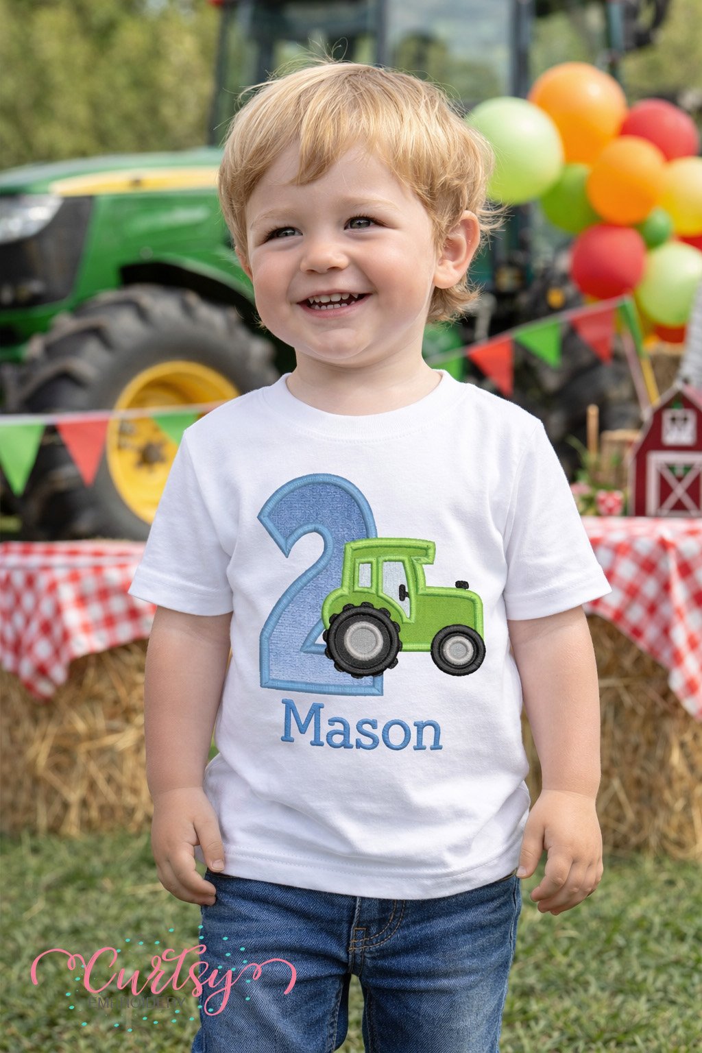 2nd Birthday Tractor Applique Embroidery Design Logo 2