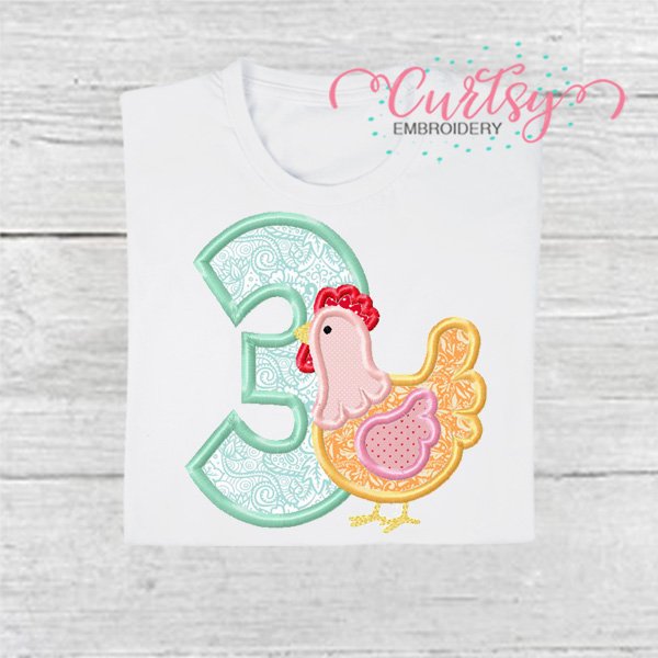 3rd Birthday Chicken Applique Design Picture 600
