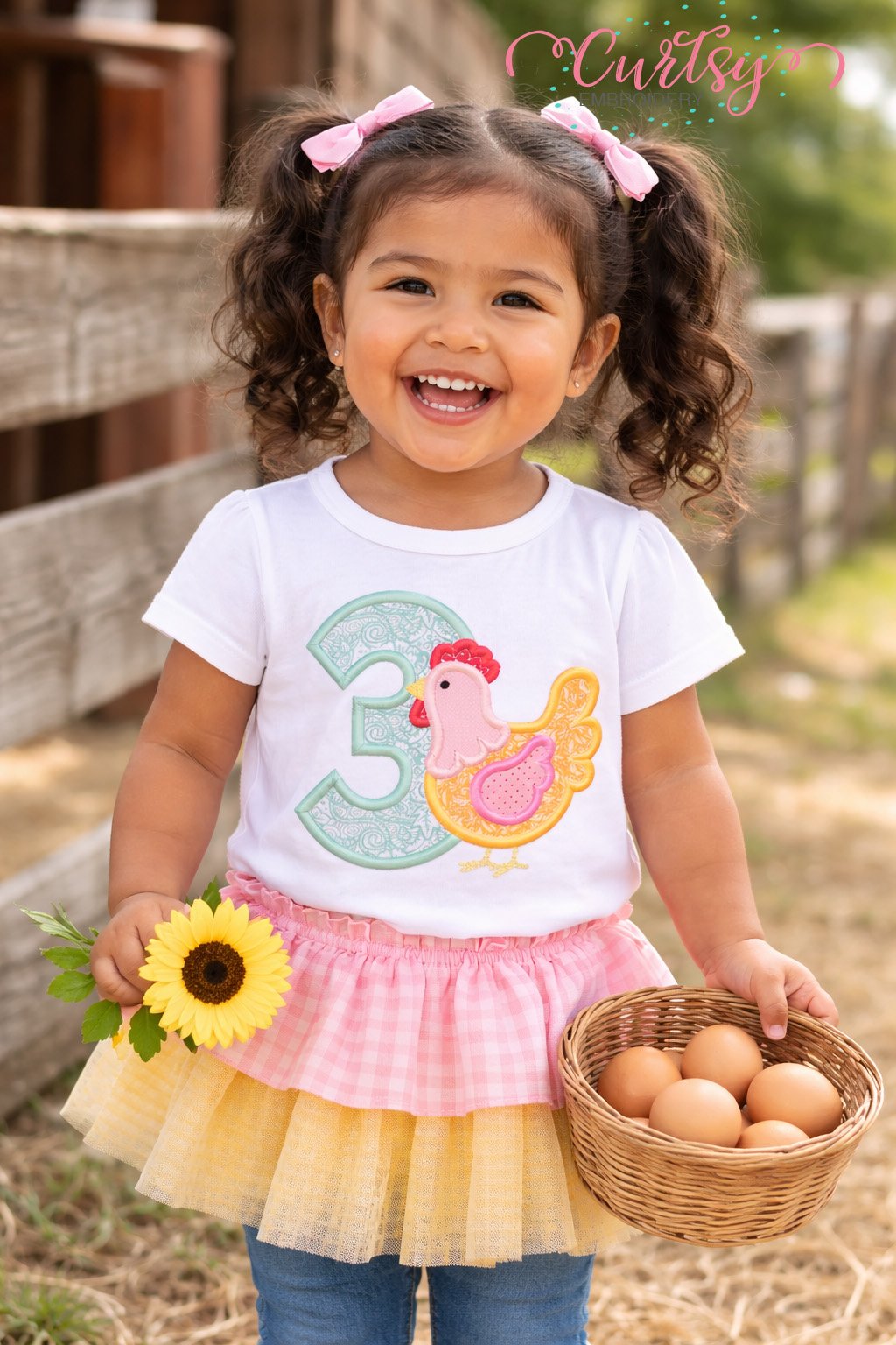 3rd Birthday Chicken Applique Design Picture logo 2