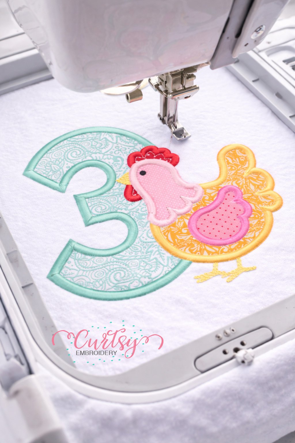 3rd Birthday Chicken Applique Design Picture logo 3