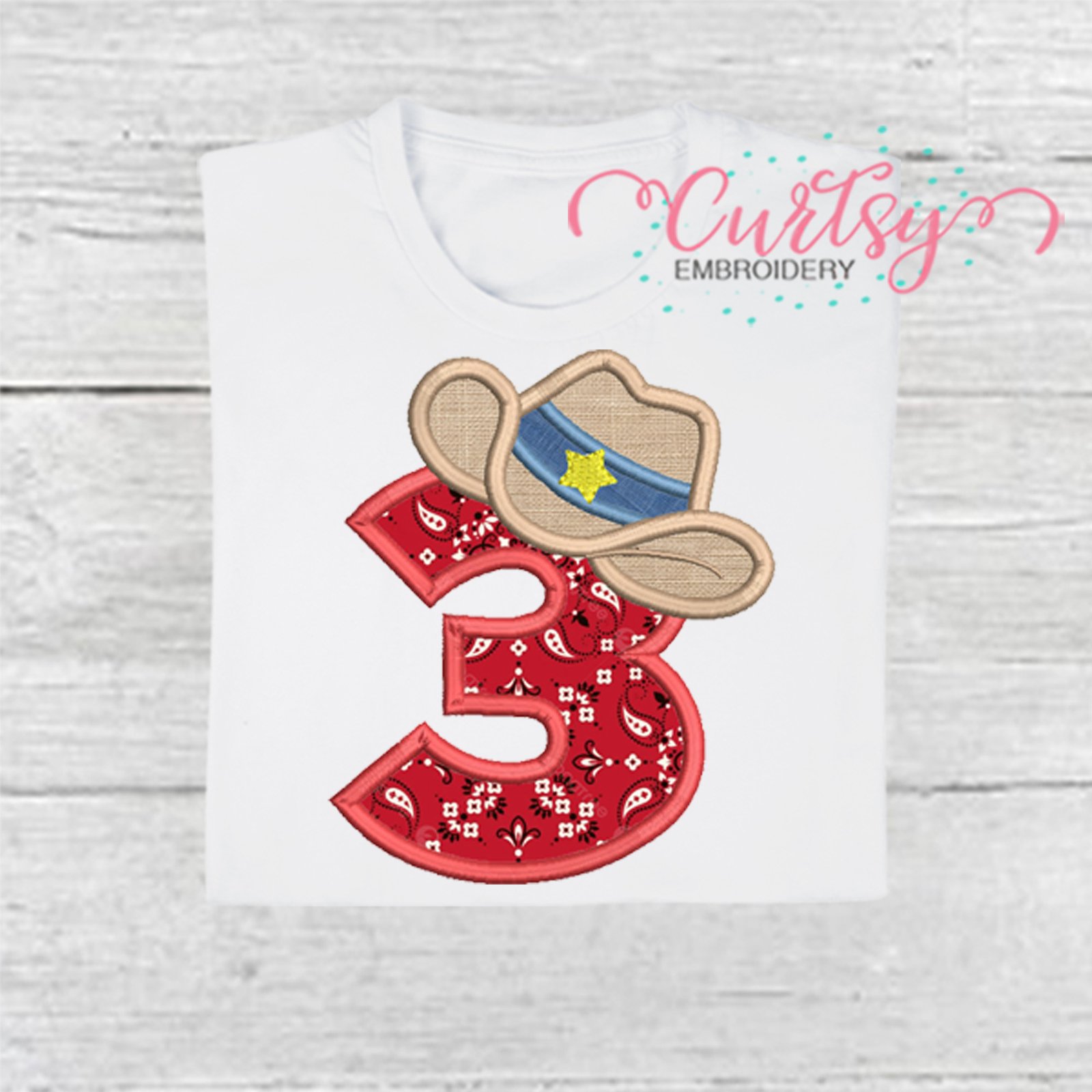 3rd Birthday Cowboy Hat Applique Design 2000
