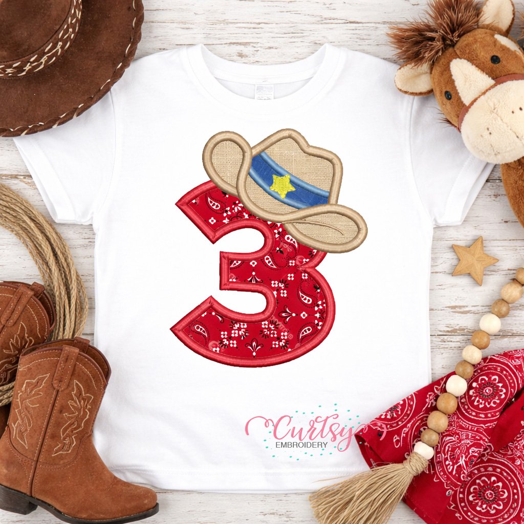 3rd Birthday Cowboy Hat Applique Design Logo 2