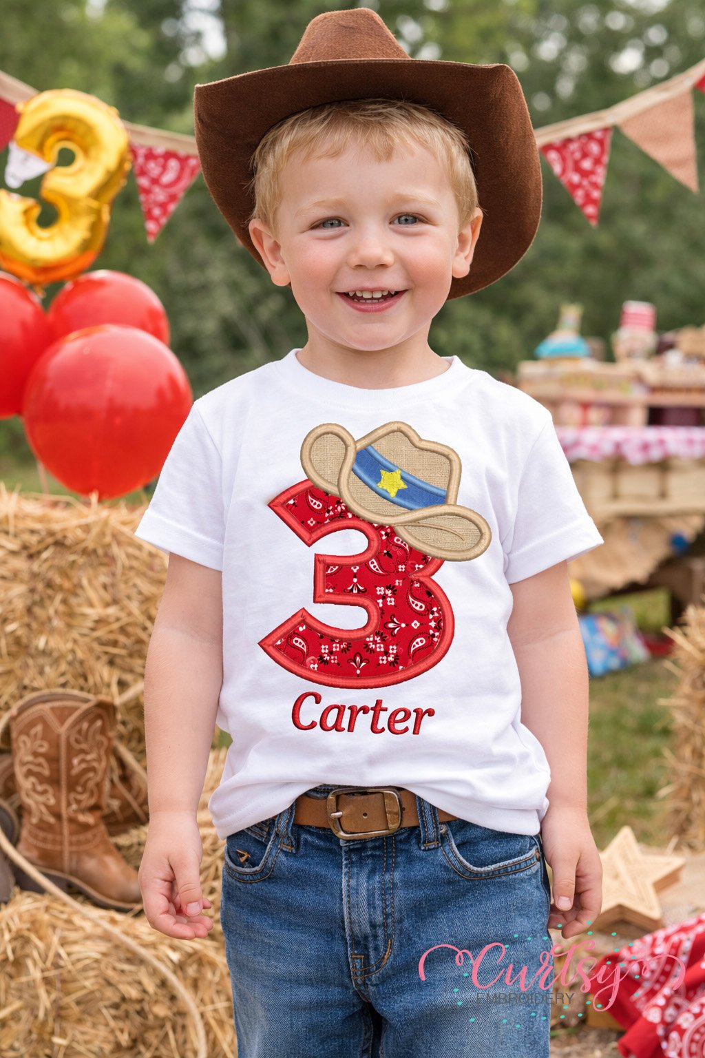 3rd Birthday Cowboy Hat Applique Design Logo 3