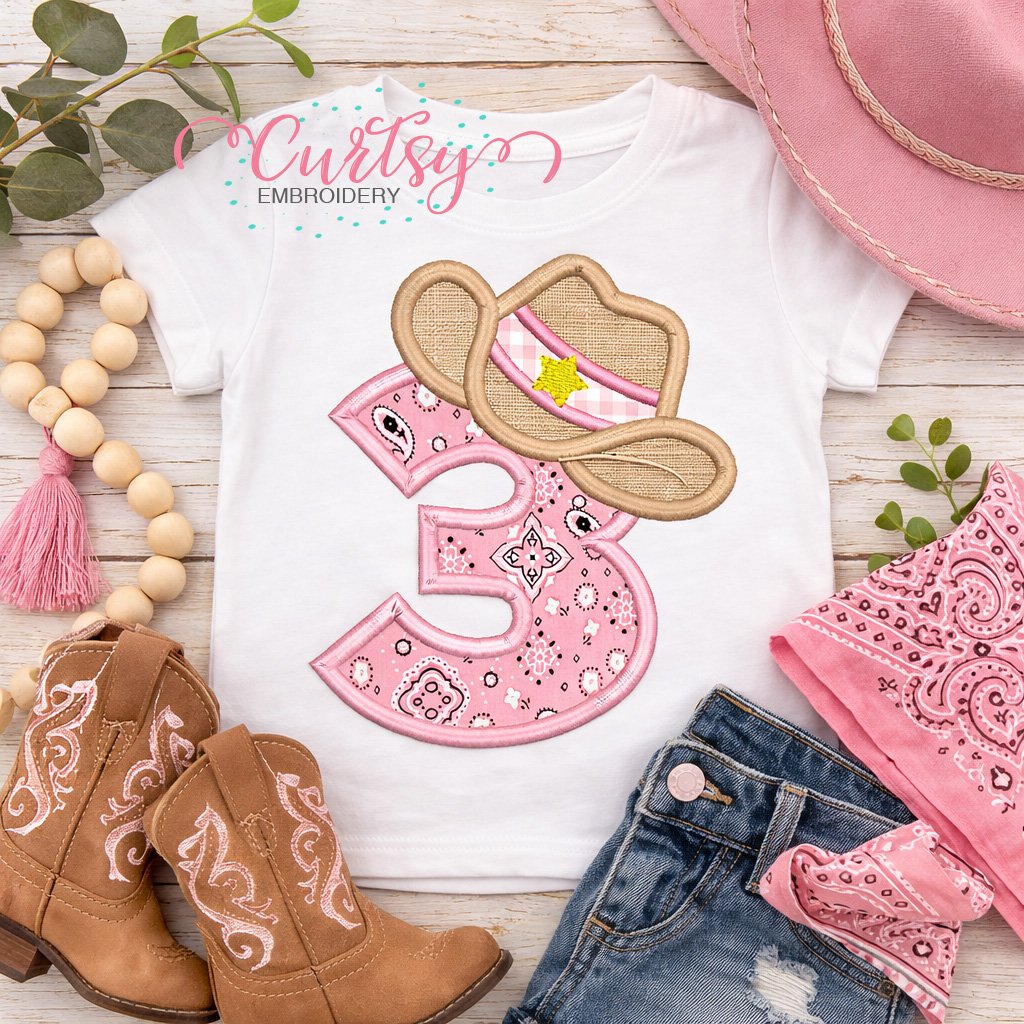 3rd Birthday Cowboy Hat Applique Embroidery Design logo 1