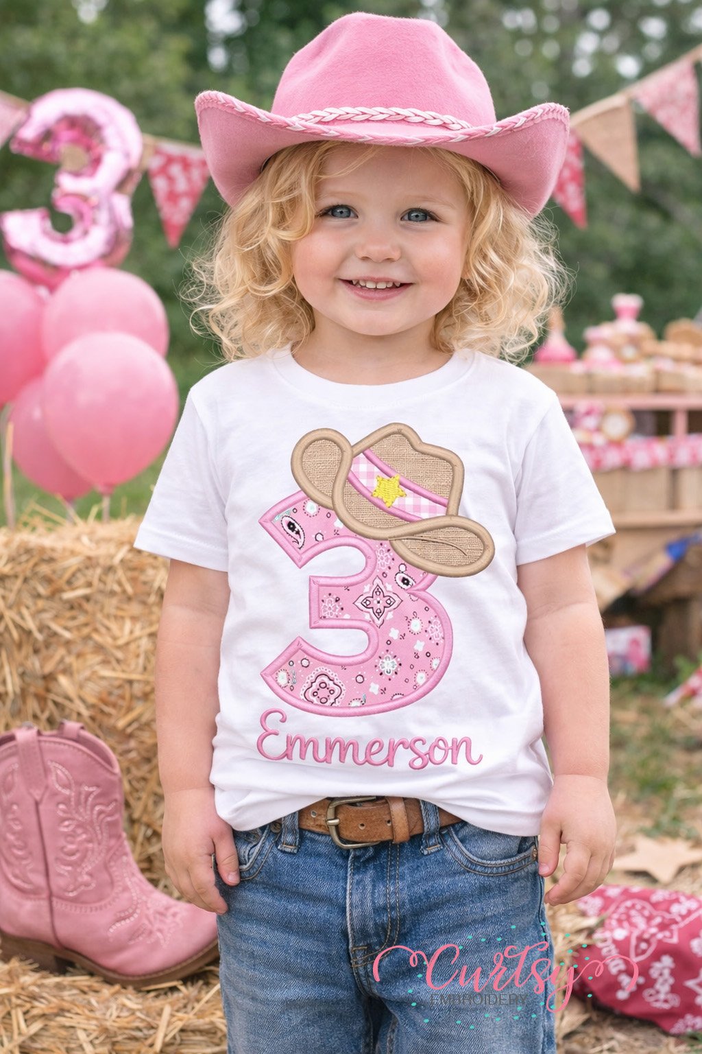 3rd Birthday Cowboy Hat Applique Embroidery Design logo 2