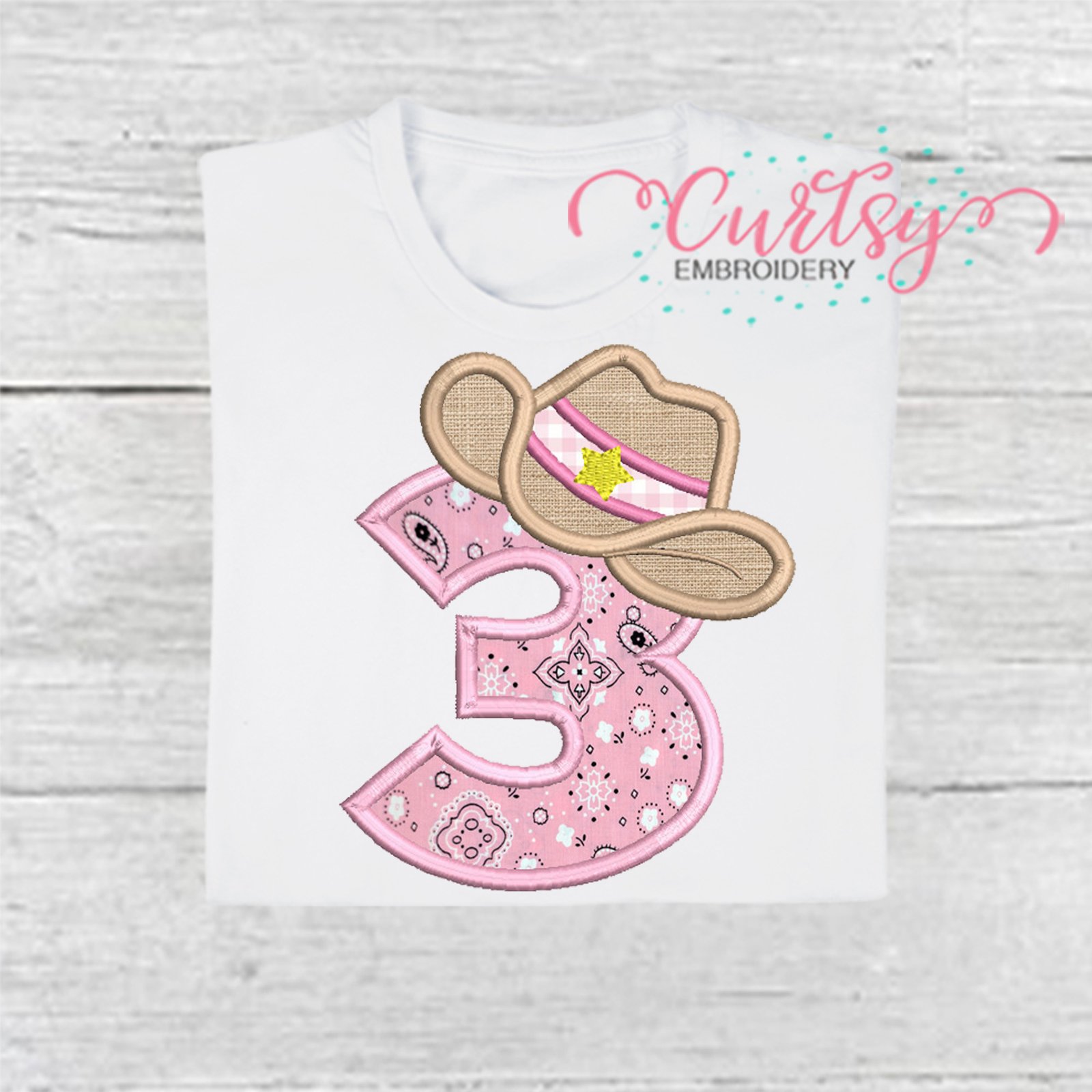 3rd Birthday Cowgirl Hat Applique Design 2000