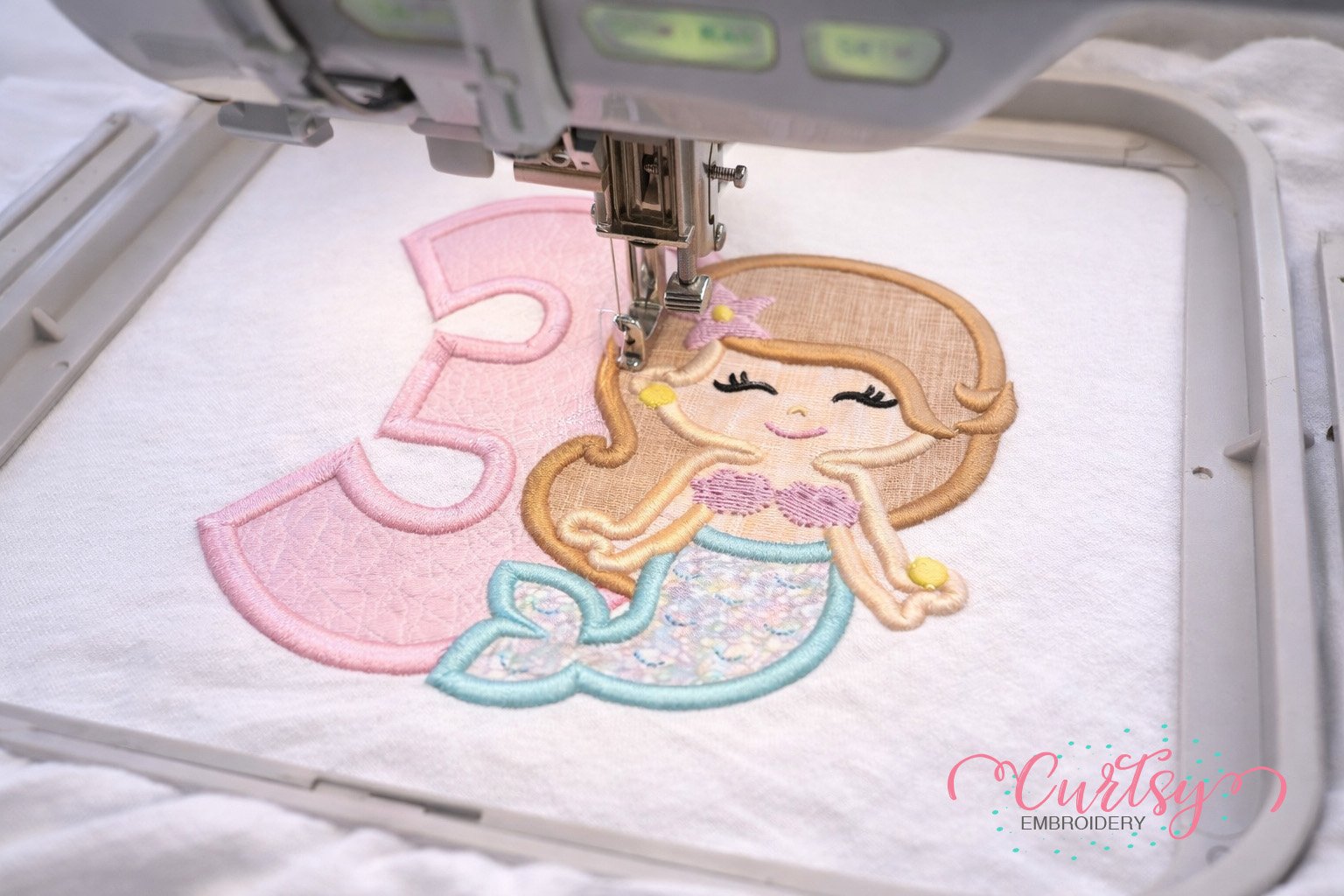 3rd Birthday Mermaid Embroidery Applique Design Logo 3