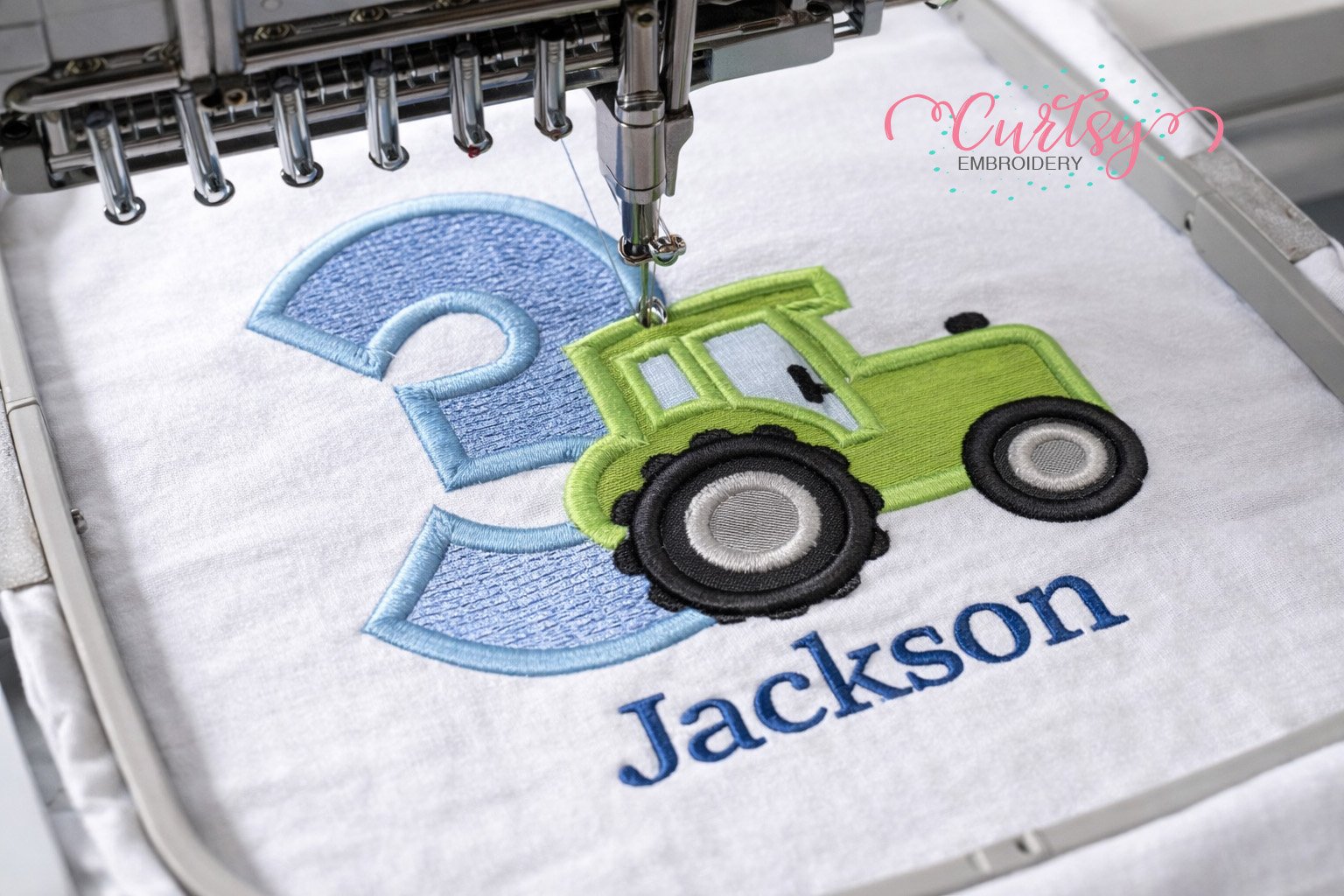 3rd Birthday Tractor Appliqe Embroidery Design Logo 3