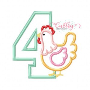 Chicken Fourth Birthday Applique