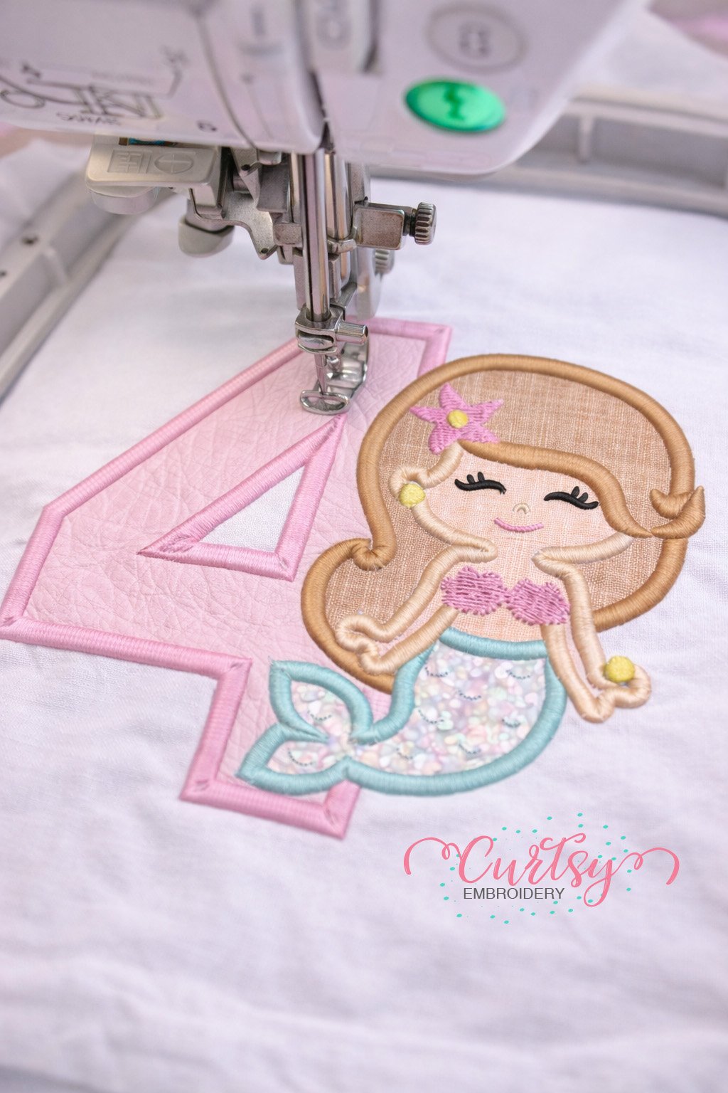 4th Birthday Mermaid Applique Embroidery Design Logo 3