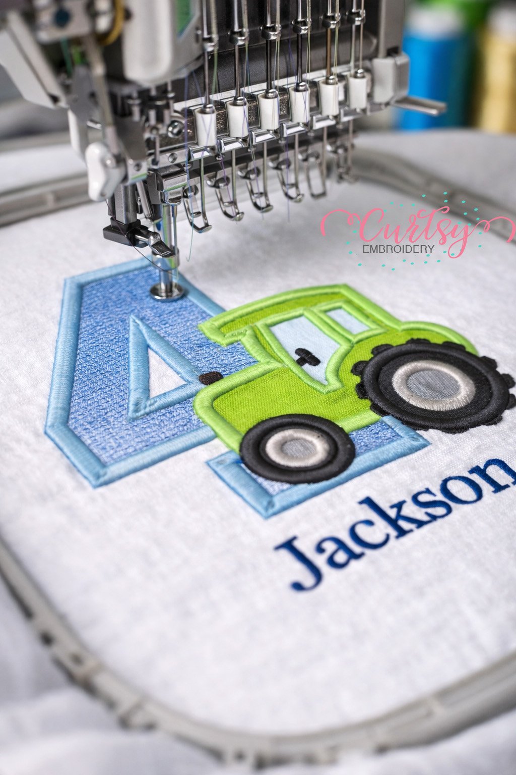 4th Birthday Tractor Applique Embroidery Design Logo 2