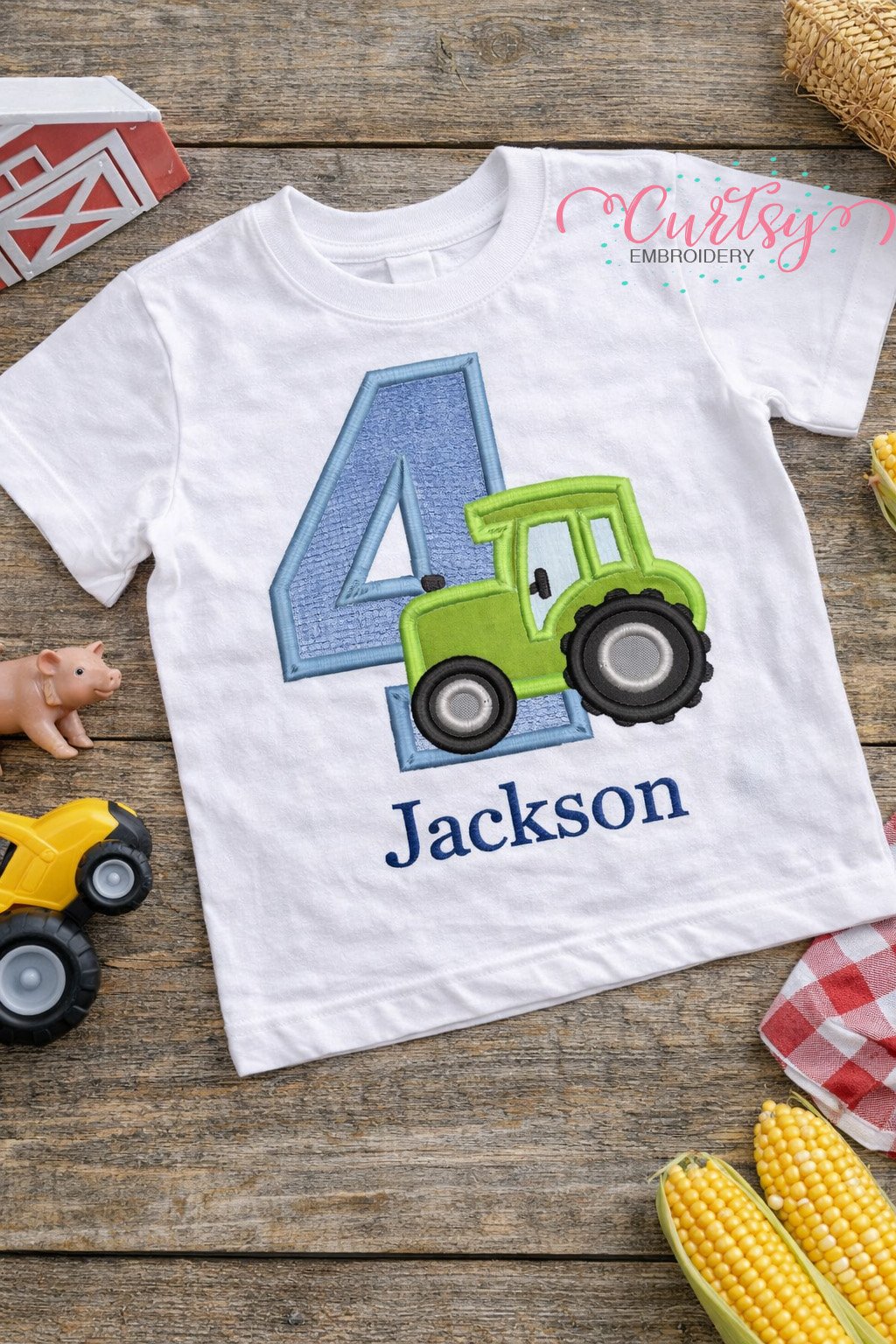 4th Birthday Tractor Applique Embroidery Design Logo 3
