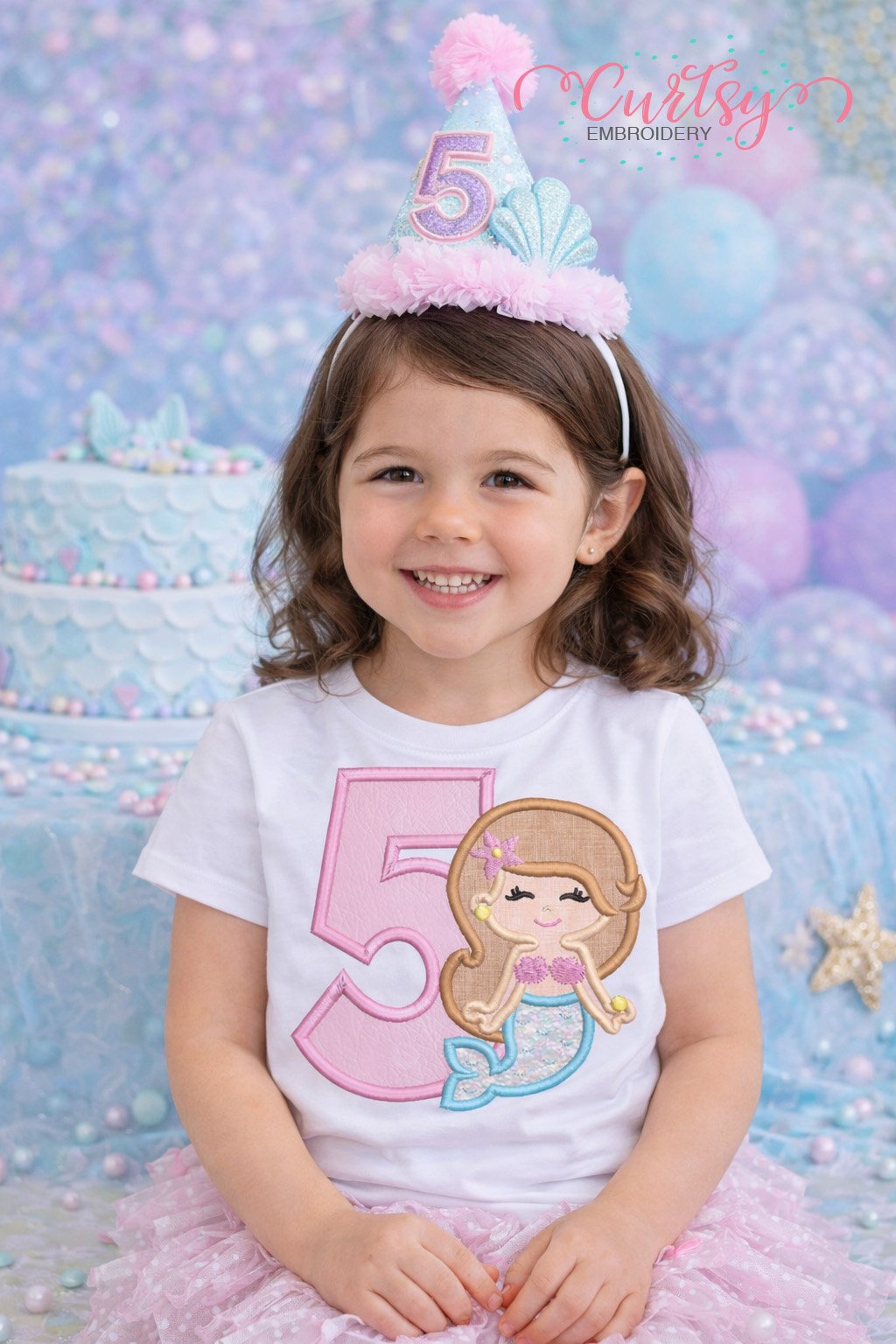 5th Birthday Mermaid Embroidery Applique Design Logo 2